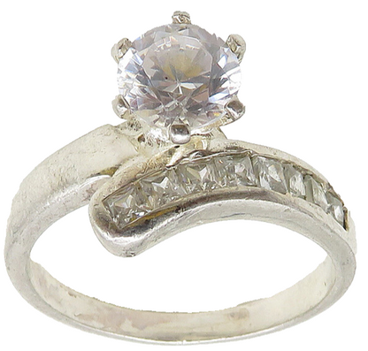 925 Sterling Silver  Sparkling Cubic Zirconia Bypass Band Ring Sz 8  RG10436