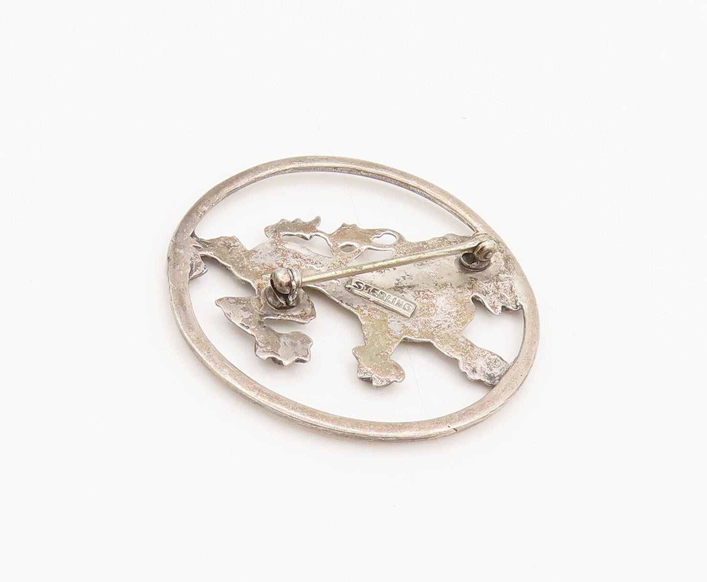 925 Sterling Silver  Vintage Designer Carved Tiger Round Brooch Pin  BP10340