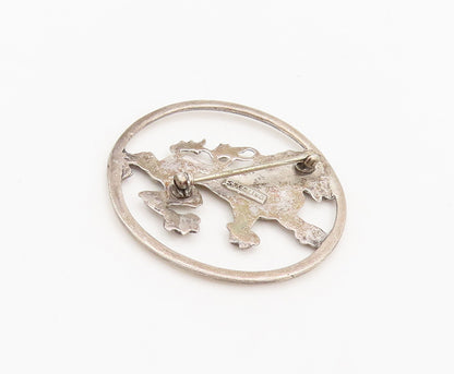 925 Sterling Silver  Vintage Designer Carved Tiger Round Brooch Pin  BP10340