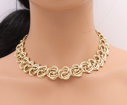 925 Sterling Silver Vintage Necklace Gold Plated Cutout Interlocked Rings NE4410