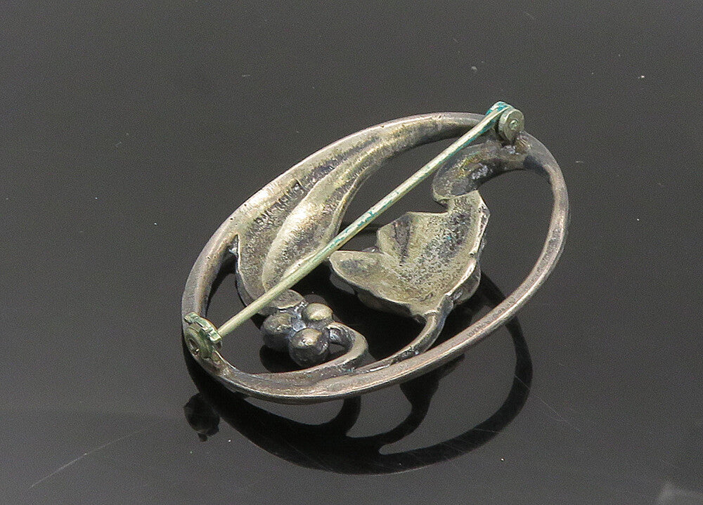 925 Sterling Silver  Vintage Antique Floral Swirl Oval Brooch Pin  BP7986