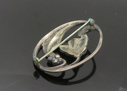 925 Sterling Silver  Vintage Antique Floral Swirl Oval Brooch Pin  BP7986