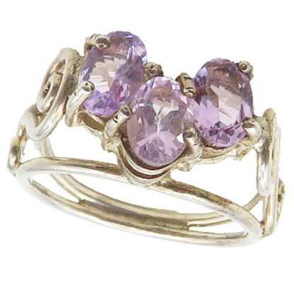 925 Silver  Vintage Prong Set Amethyst Petite Swirl Band Ring Sz 4.5  RG19833