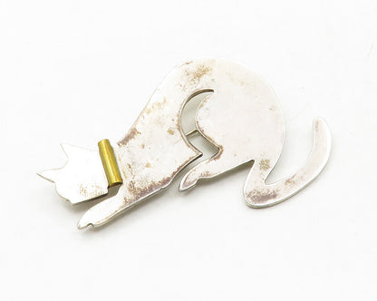 MEXICO 925 Sterling Silver  Vintage Two Tone Cat Motif Brooch Pin  BP4723