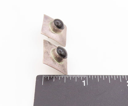925 Sterling Silver Vintage Earrings Round Onyx Geometric Design Studs  EG13706