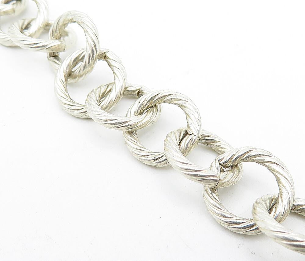 925 Sterling Silver  Vintage Round Twist Circle Link Chain Bracelet  BT1478
