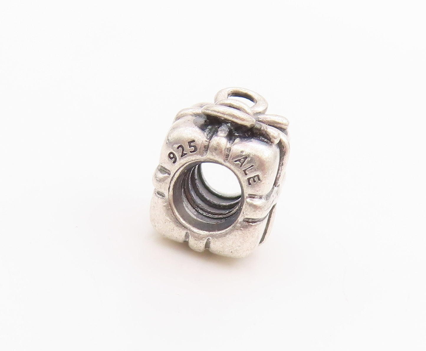 925 Sterling Silver Vintage Pendant PANDORA Carved Gift Box Charm  PT24499