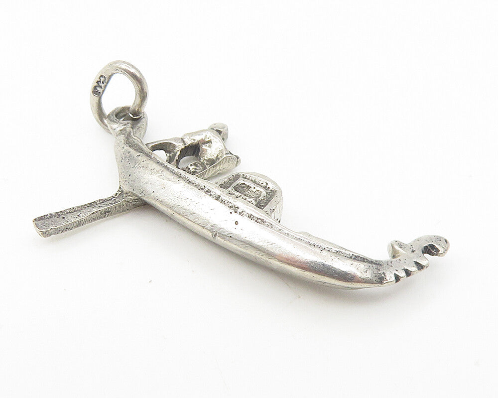 925 Sterling Silver  Vintage Dark Tone Man Rowing Gondola Boat Pendant  PT9107
