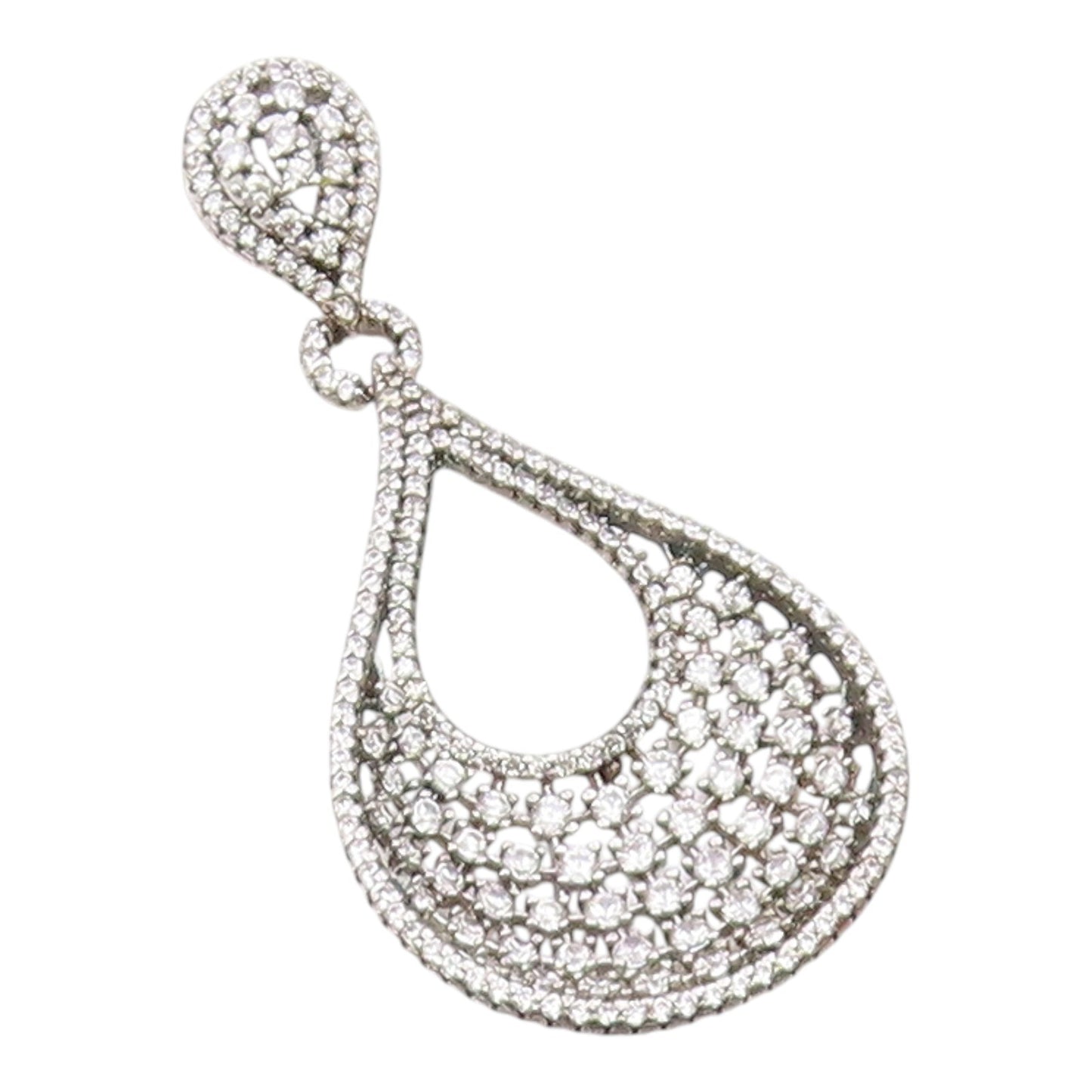 925 Sterling Silver  Vintage Fancy Cubic Zirconia Pear Shaped Pendant  PT21609
