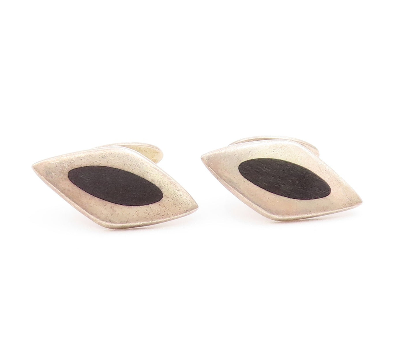 DENMARK 925 Silver Vintage Smooth Two Tone Diamond Shape Cufflinks  TR3148