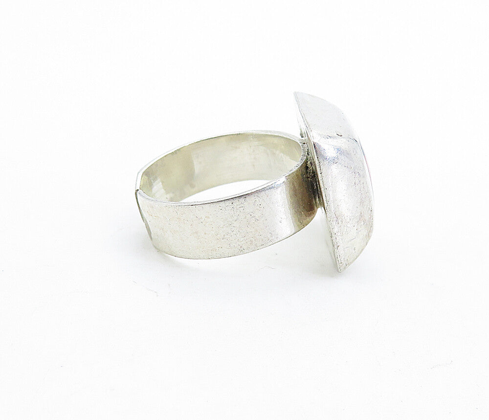 925 Sterling Silver  Vintage Glass Art Square Dome Cocktail Ring Sz 8  RG6132