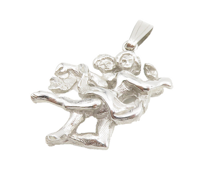 925 Sterling Silver  Vintage Shiny Sculpted Dancing Couple Pendant  PT10744