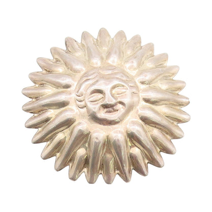 925 Sterling Silver Vintage Brooch MEXICO Puffed Smiling Sun Carved  BP11665