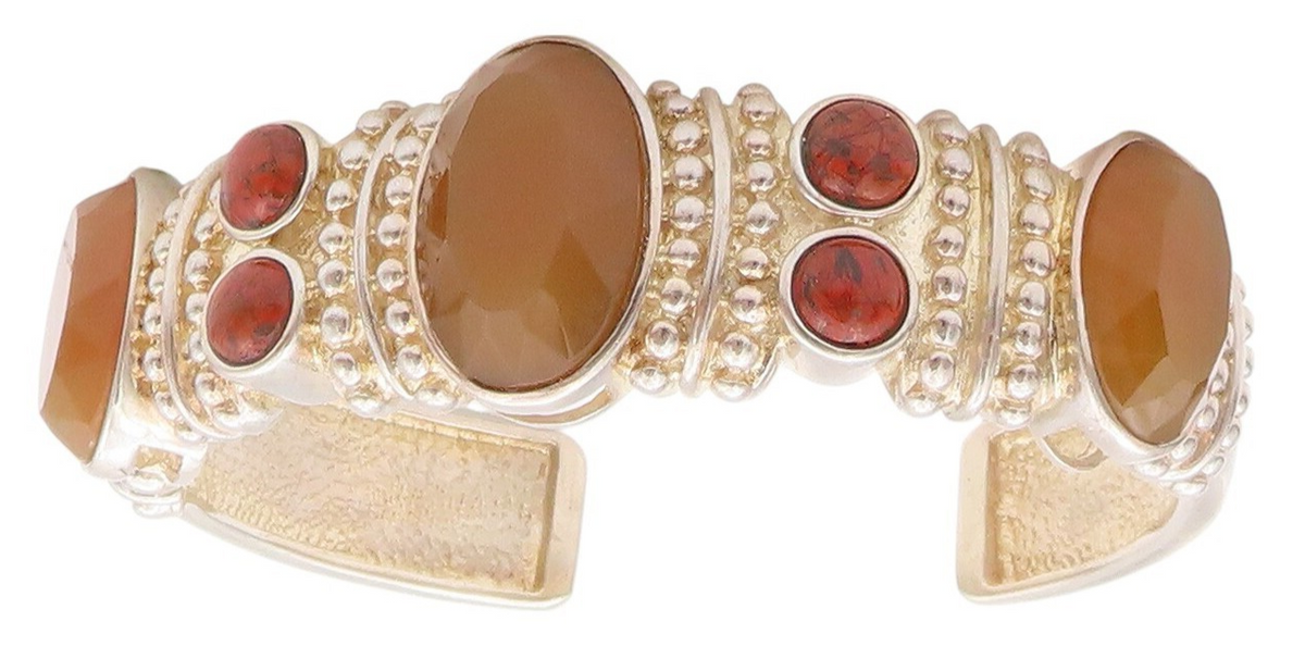 925 Sterling Silver Vintage Bracelet WHITNEY KELLY Gemstone Carved Cuff  BT11082