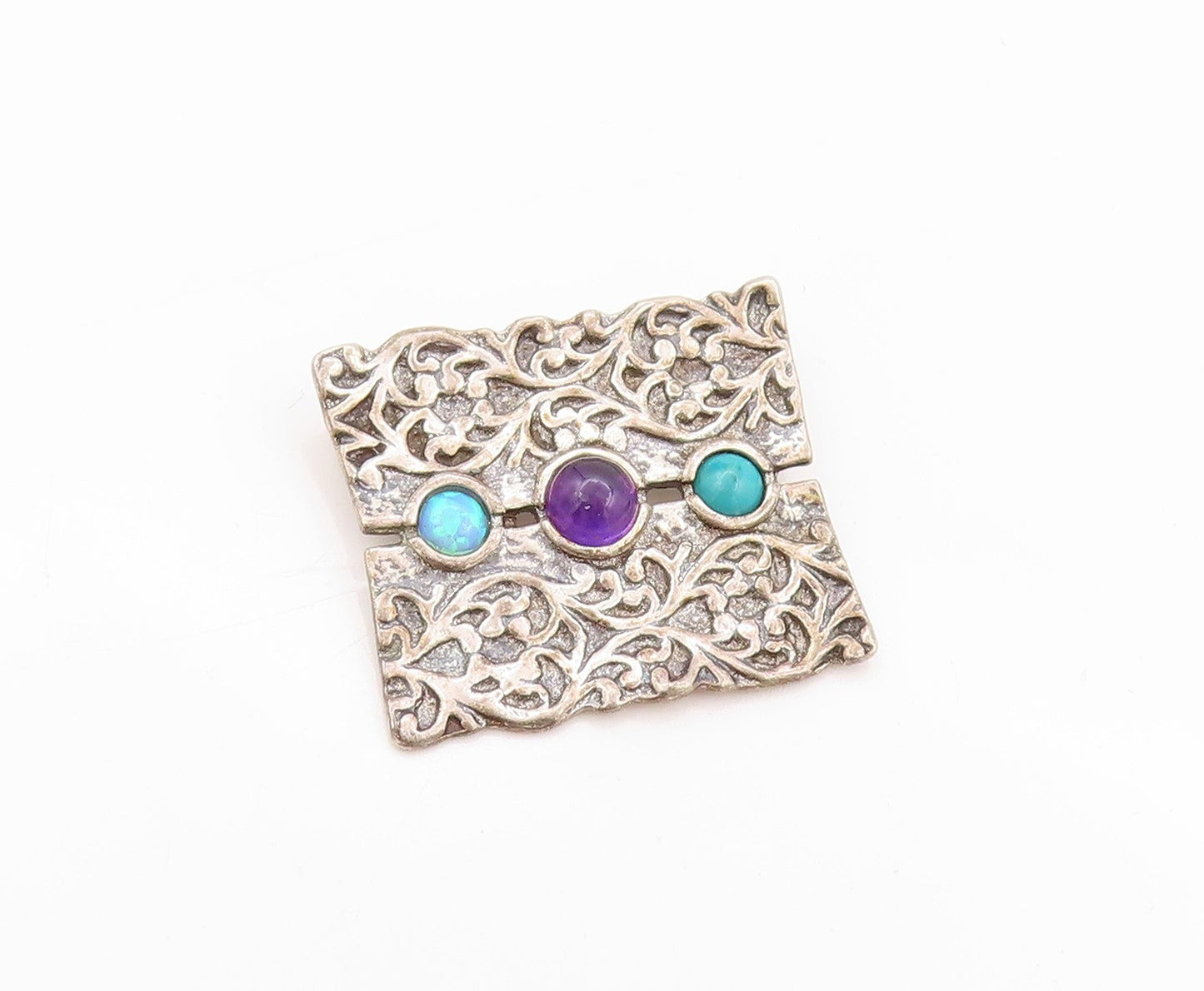 925 Sterling Silver Vintage Pendant SHABLOOL Gemstone Inlay Swirly Cut   PT24090