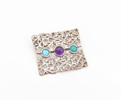 925 Sterling Silver Vintage Pendant SHABLOOL Gemstone Inlay Swirly Cut   PT24090