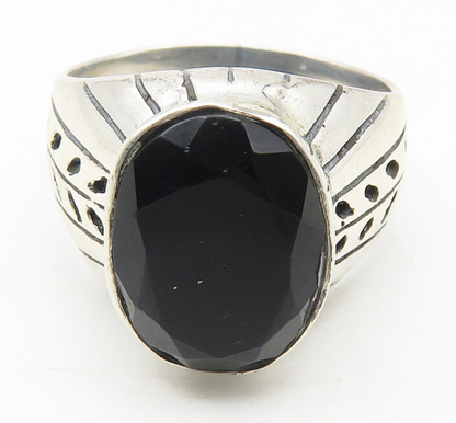 925 Sterling Silver   Black Hematite Floral Vine Cocktail Ring Sz 6  RG11662