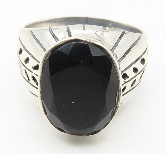 925 Sterling Silver   Black Hematite Floral Vine Cocktail Ring Sz 6  RG11662