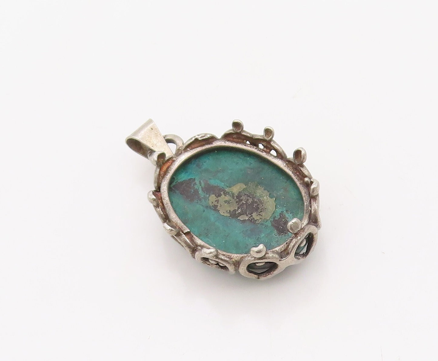 925 Sterling Silver Vintage Pendant Carved Oval Cabochon Gemstone PT23549