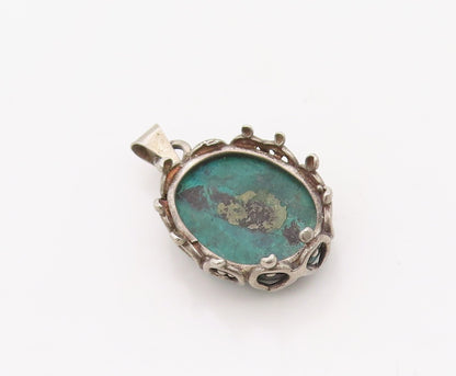 925 Sterling Silver Vintage Pendant Carved Oval Cabochon Gemstone PT23549