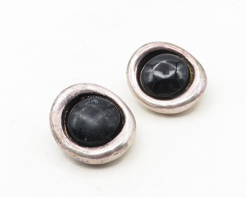ISRAEL  925 Sterling Silver  Vintage Black Onyx Non Pierce Earrings  EG5237