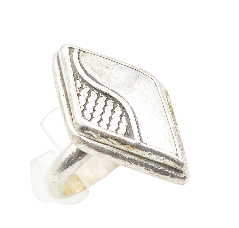 BALI 925 Sterling Silver  Vintage Diamond Shaped Cocktail Ring Sz 7.5  RG9555