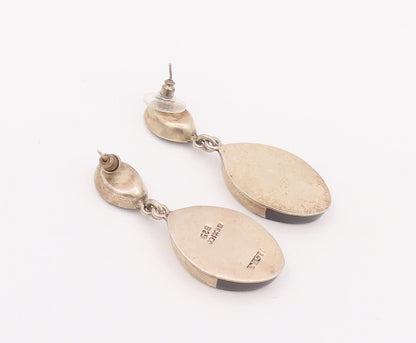 925 Sterling Silver Vintage Earrings MEXICO Linked Dangling Inlay Onyx  EG12931