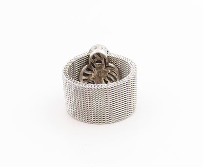 925 Sterling Silver Vintage Ring Cluster CZ Lucky Clover Mesh Band Sz 8 RG33857