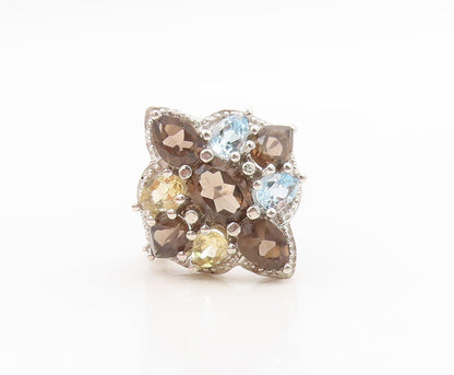 925 Sterling Silver Vintage Ring Multi Gemstone Floral Petal Band  Sz 8  RG36188