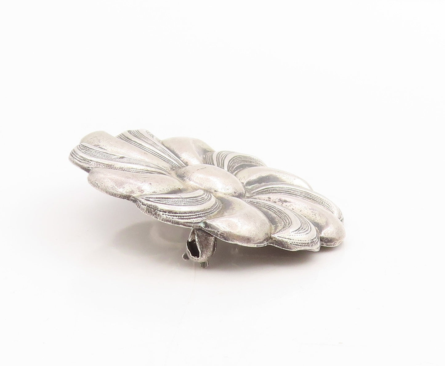 925 Sterling Silver Vintage Brooch Pin Classic Curving Botanical Flower  BP12241