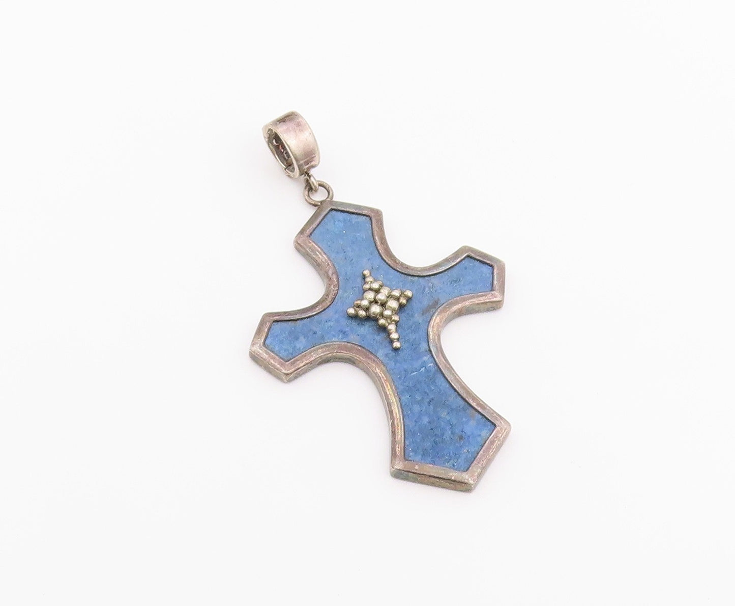 925 Sterling Silver Vintage Pendant WHITNEY KELLY Sodalite Holy Cross  PT26373