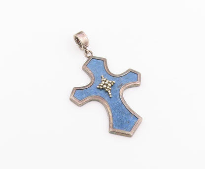 925 Sterling Silver Vintage Pendant WHITNEY KELLY Sodalite Holy Cross  PT26373