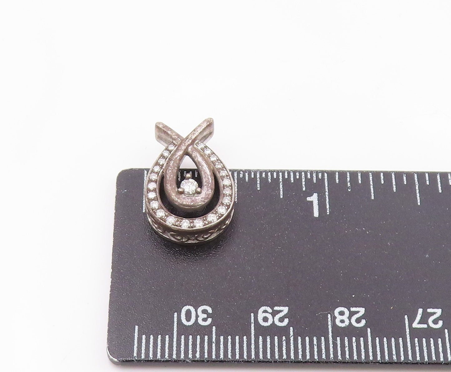 925 Sterling Silver  Vintage Genuine Diamonds Open Tear Drop Pendant  PT19616