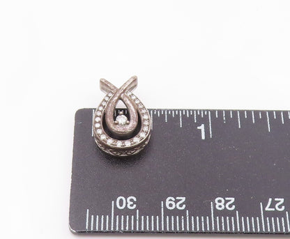 925 Sterling Silver  Vintage Genuine Diamonds Open Tear Drop Pendant  PT19616