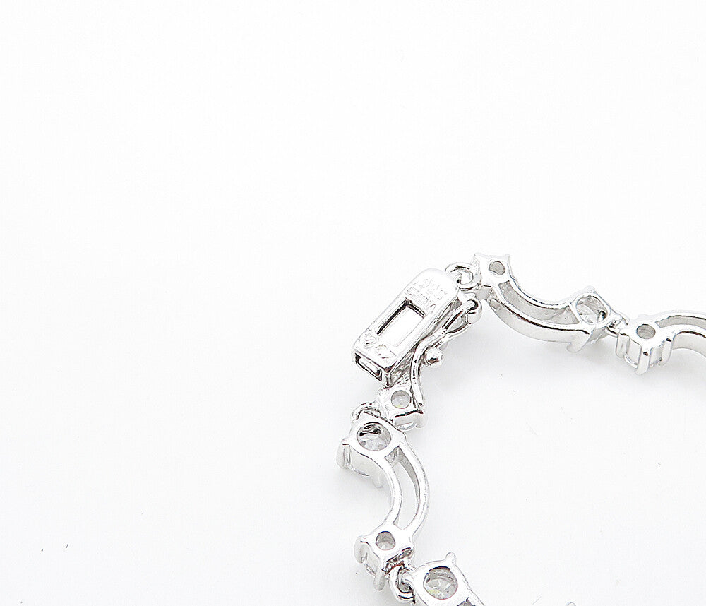 925 Sterling Silver  Sparkling Cubic Zirconia Curved Chain Necklace  NE1306
