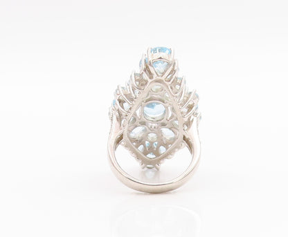 925 Sterling Silver Vintage Ring Designer Multi Cut Blue Topaz   Sz 6  RG33129