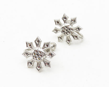 925 Sterling Silver  Vintage Sparkling Snowflake Non Pierce Earrings  EG5604