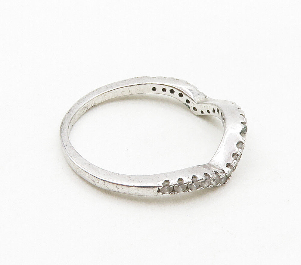 925 Sterling Silver  Shiny White Topaz Wavy Smooth Band Ring Sz 6  RG15988