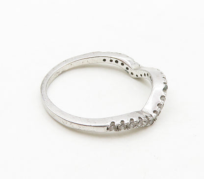 925 Sterling Silver  Shiny White Topaz Wavy Smooth Band Ring Sz 6  RG15988