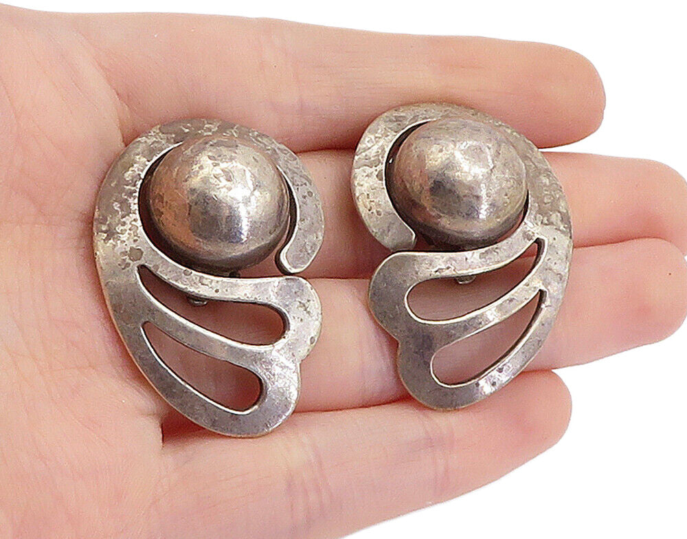 MEXICO 925 Sterling Silver  Vintage Cutout Wing Non Pierce Earrings  EG2698