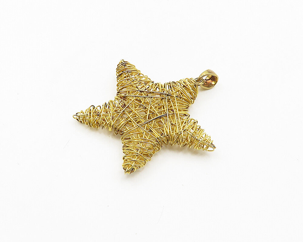 925 Sterling Silver  Vintage Gold Plated Wire Wrapped Star Pendant  PT14729