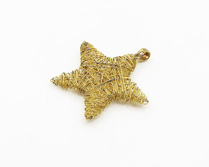 925 Sterling Silver  Vintage Gold Plated Wire Wrapped Star Pendant  PT14729