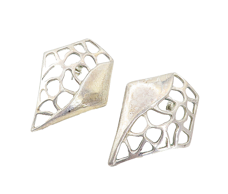 925 Sterling Silver  Vintage Modernist Cutout Design Drop Earrings  EG4273