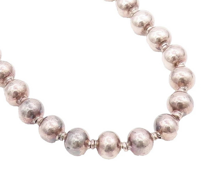 925 Sterling Silver Vintage Necklace Minimalist Dark Tone Heavy Beads  NE4458