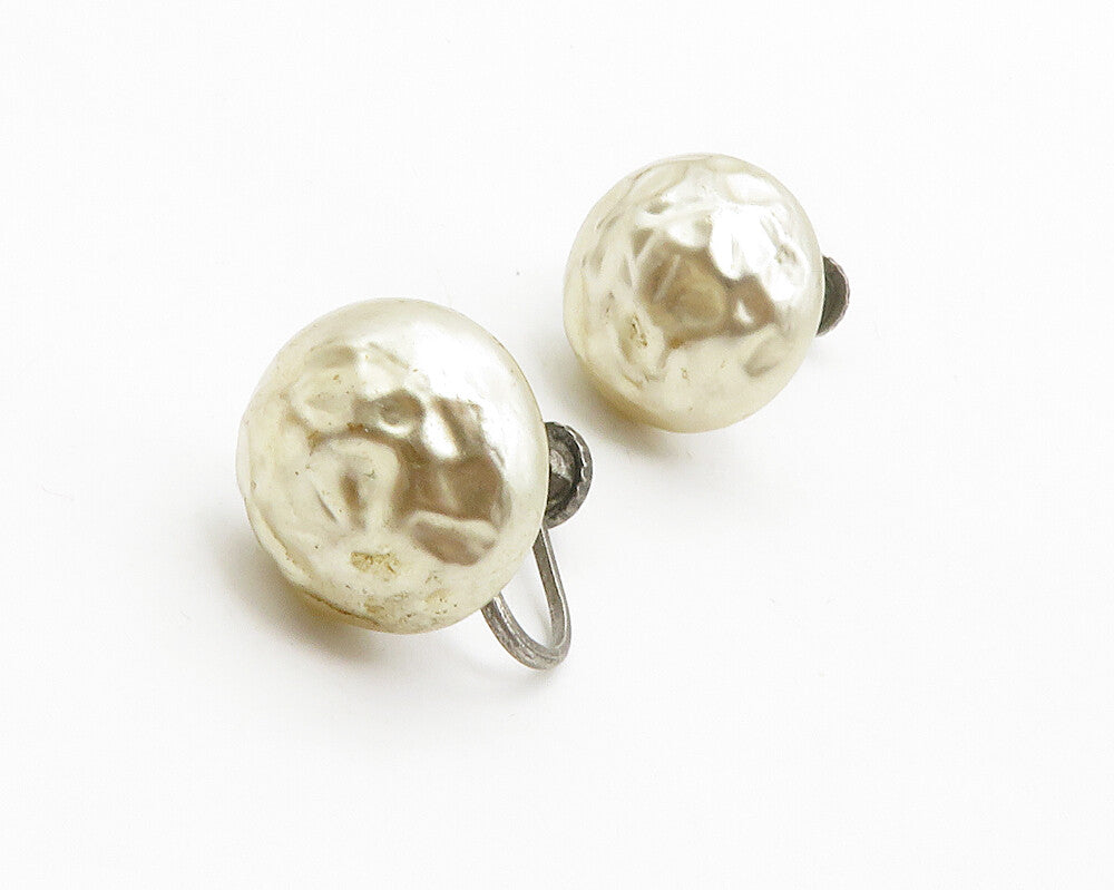 925 Sterling Silver  Vintage Pearl Non Pierce Screw Back Earrings  EG6422
