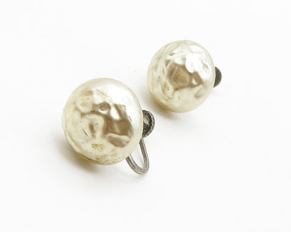 925 Sterling Silver  Vintage Pearl Non Pierce Screw Back Earrings  EG6422