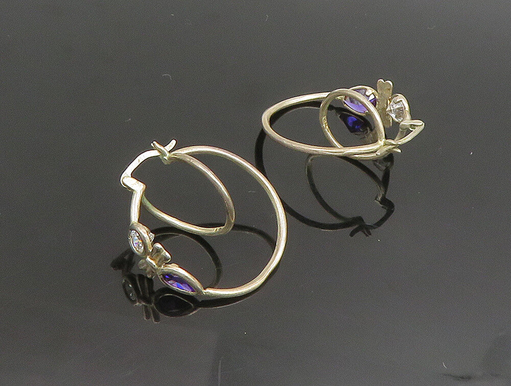 925 Silver  Vintage Amethyst & Cubic Zirconia Twisted Hoop Earrings  EG11685