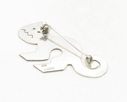 ANDES 925 Sterling Silver  Vintage Shiny Spiral Tailed Cat Brooch Pin  BP3414