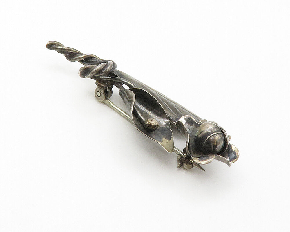 925 Sterling Silver  Vintage Handmade Flowers Oxidized Brooch Pin  BP5534