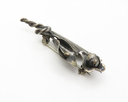 925 Sterling Silver  Vintage Handmade Flowers Oxidized Brooch Pin  BP5534